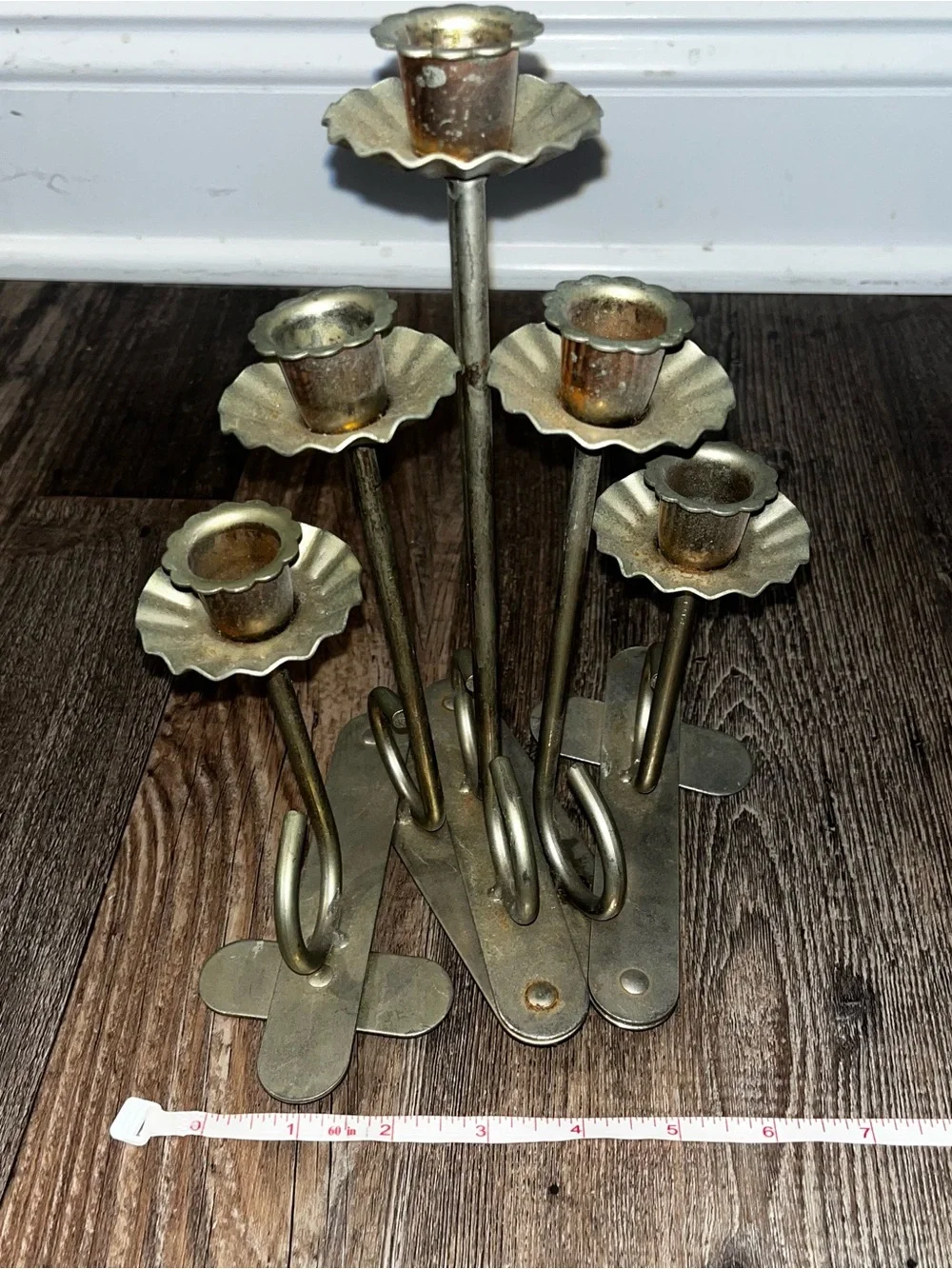 Brass Vintage 5-Candle Candelabra Accordion Style 4-10 Inches Tall